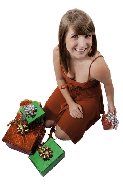 Femme avec cadeaux de Noël — Photo