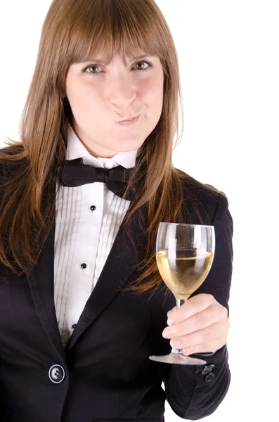 Garçonete com um copo de vinho — Fotografia de Stock