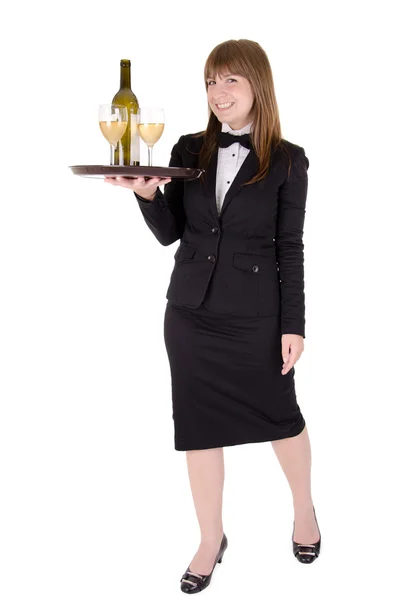 Stock image Waitress with a tray of wineglasses