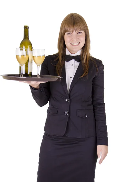 Kelnerka z tacy kieliszki — Zdjęcie stockowe