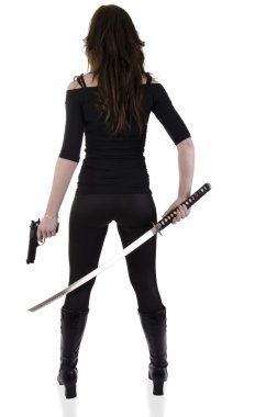 Young woman with katana clipart