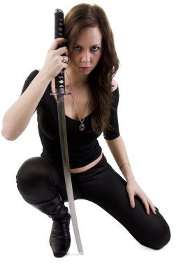 Young woman with katana clipart