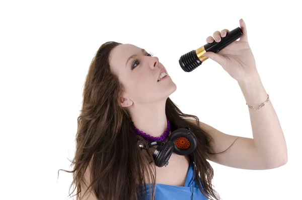 Молода жінка з мікрофоном — стокове фото