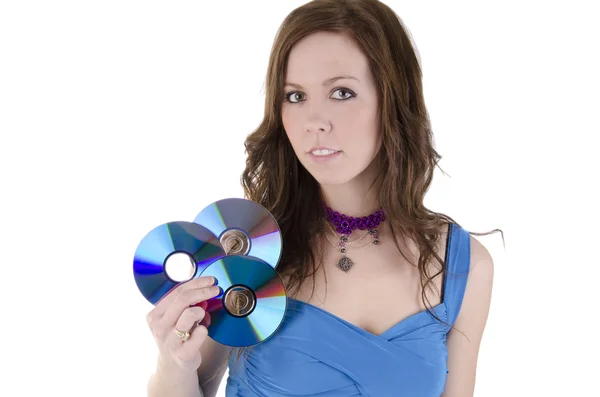 Genç kadın ile cd — Stok fotoğraf
