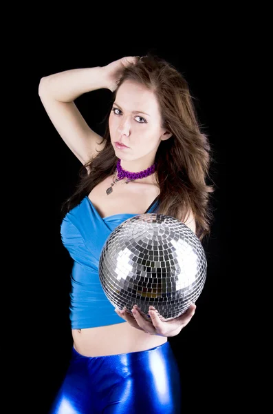 Young woman with disco ball — Stok fotoğraf