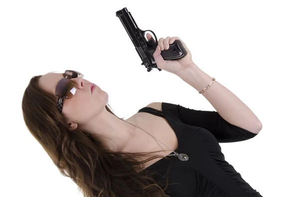 Ung kvinna med pistol. — Stockfoto