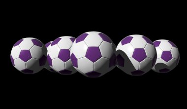 3D rendered purple soccer balls clipart