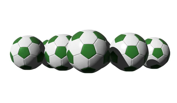 3D işlenmiş yeşil futbol topları — Stok fotoğraf