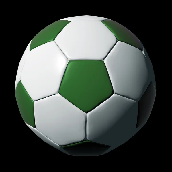 Siyah üzerine izole yeşil deri futbol topu — Stok fotoğraf