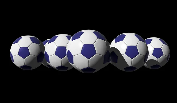 3D візуалізовані сині футбольні м'ячі — стокове фото