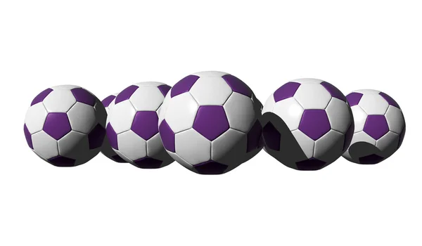 3D tavené fialové fotbalové Míče — Stock fotografie
