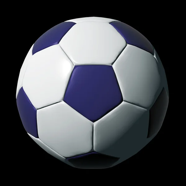 Bola de futebol de couro azul isolado em preto — Fotografia de Stock