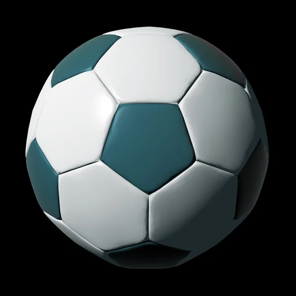 Cyan pelota de fútbol de cuero aislado en negro — Foto de Stock