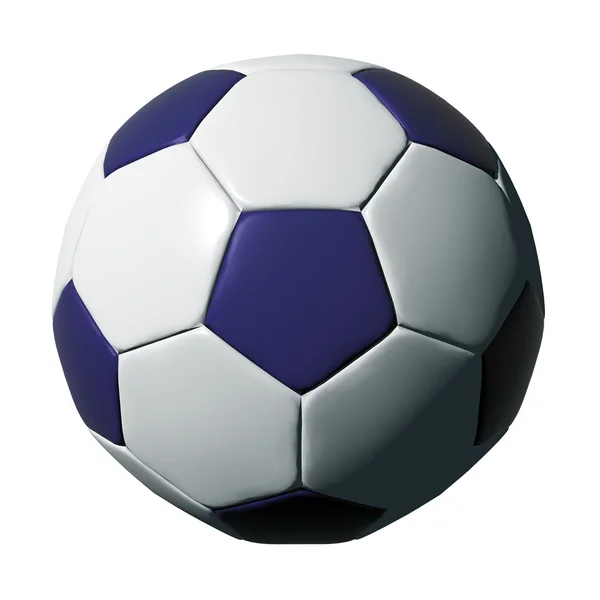 Pallone da calcio in pelle blu isolato su bianco — Foto Stock