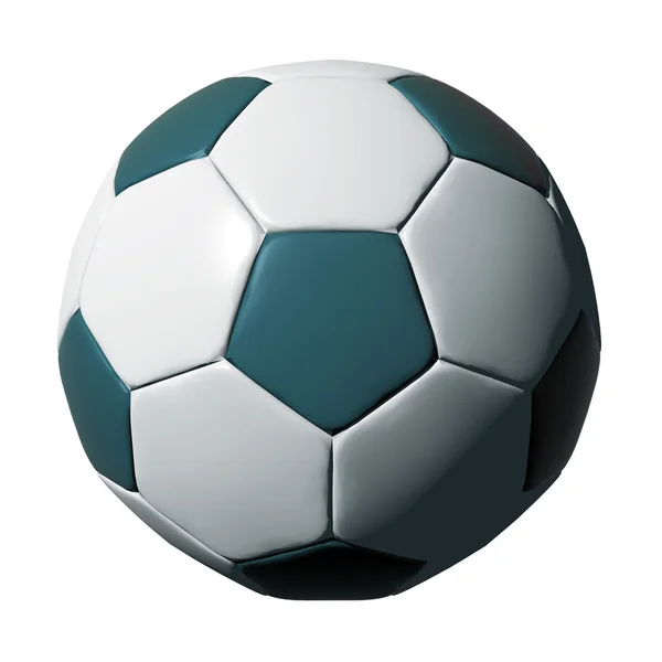 Pallone da calcio in pelle ciano isolato su bianco — Foto Stock