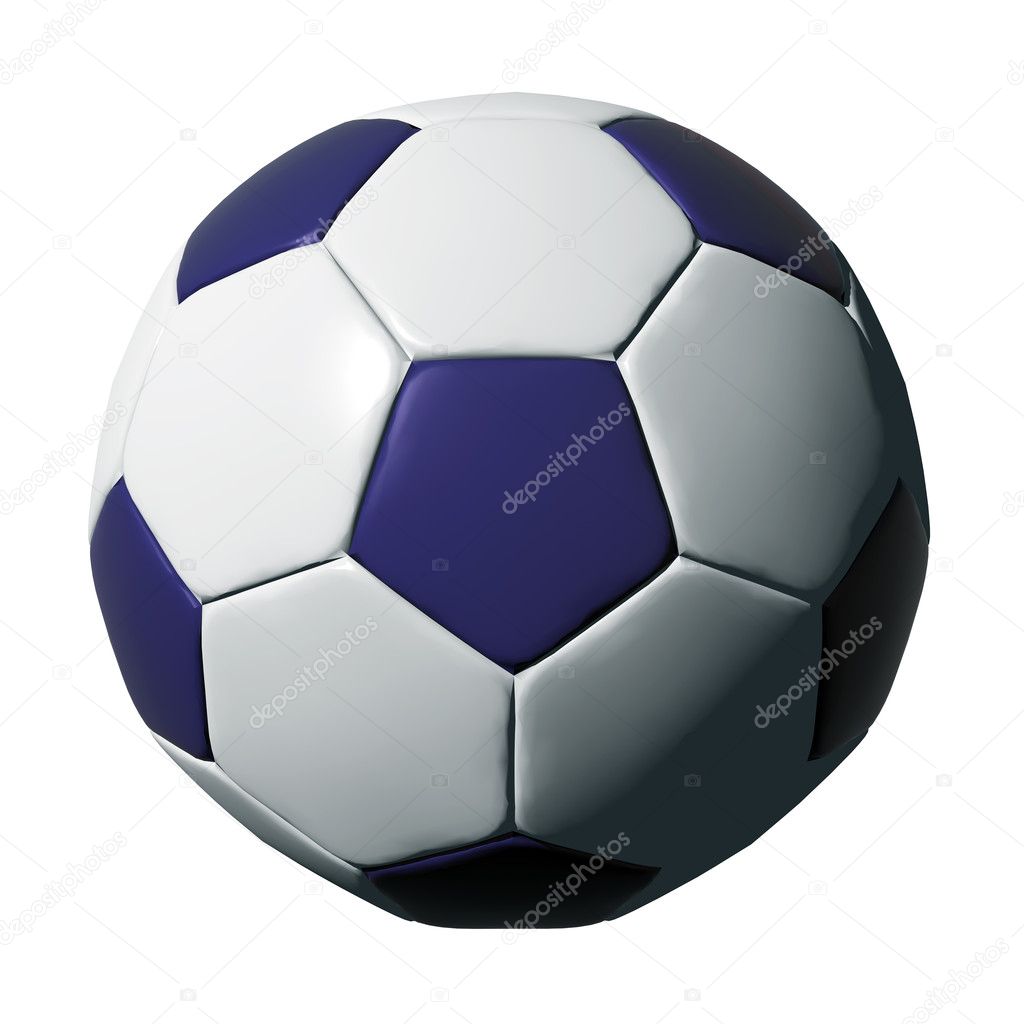 Blue leather soccer ball isolated on white