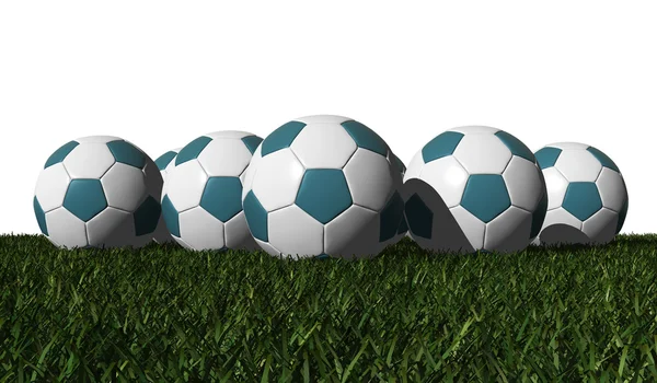 Bola sepak bola Cyan di rumput hijau — Stok Foto