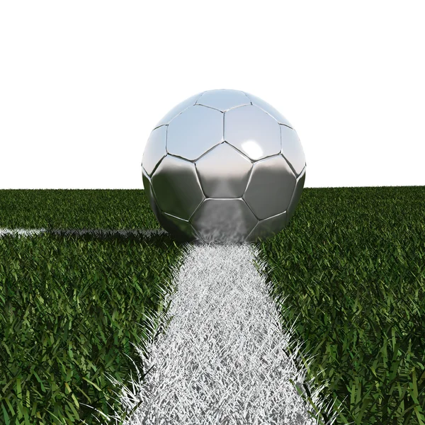 Stříbrný fotbalový míč v trávě, izolované na bílém — Stock fotografie