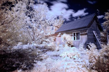 House in village infrared clipart