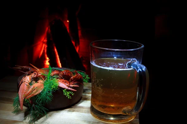 Beer crayfish fireplace — Stock Photo, Image