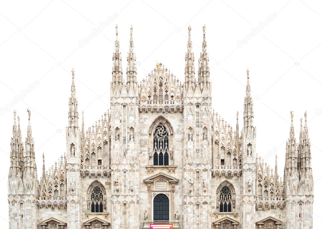 Milan Cathedral Dome upper front isolated on white. Italy, Europ