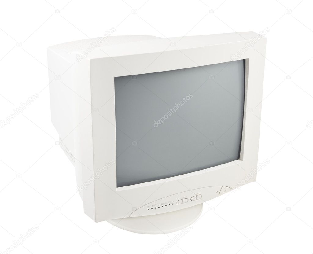 Old Pc Crt Monitor Screen Display isolated white background