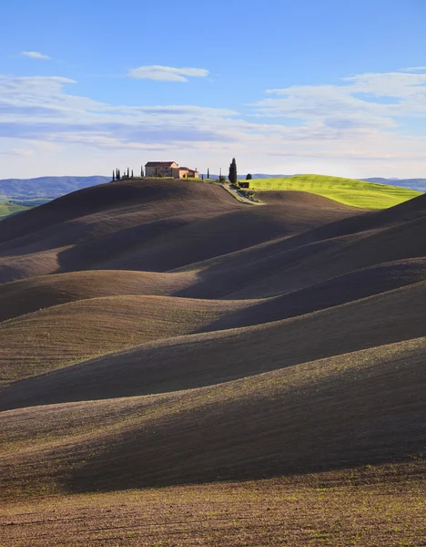 Toscane, rurale landschap. Rolling hills, platteland boerderij, boom — Stockfoto