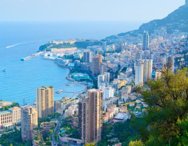 Monaco montecarlo Prensliği havadan görünümü cityscape günbatımı. Azu