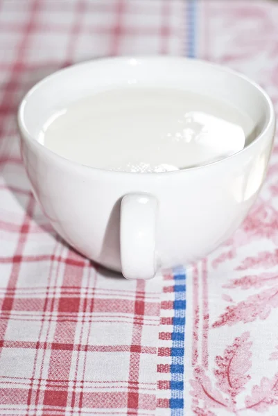 Φλιτζάνι γάλα στο τραπέζι — Φωτογραφία Αρχείου
