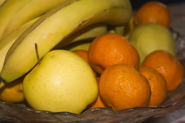 Glass basket of fresh fruits — Stock Photo, Image