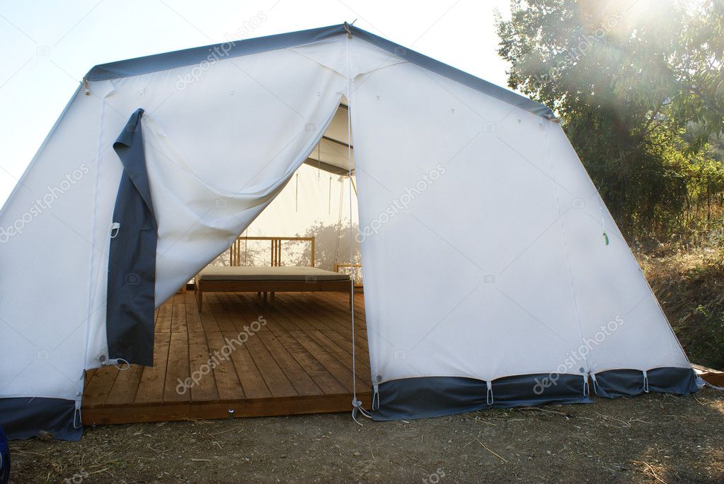 Large camping tent open