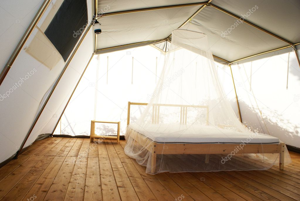 Inside a large luxurious tent