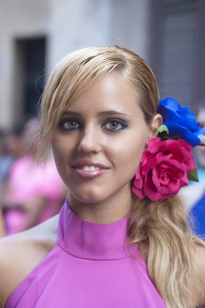 stock image Beautiful woman of Spain folk group