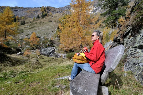 Jeune femme touriste en zone alpine — Photo