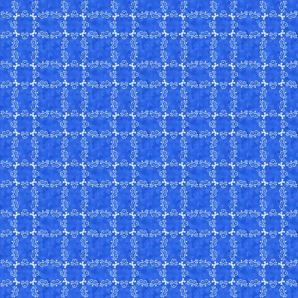 Naadloze blauwe & witte bloemen rooster patroon — Stockfoto