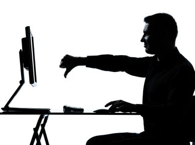 One business man silhouette computer computing thumb down disple clipart