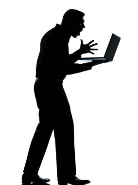 One business man silhouette computing computer laptop angry disp clipart