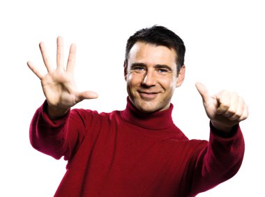 Caucasian man 6 six showing fingers clipart