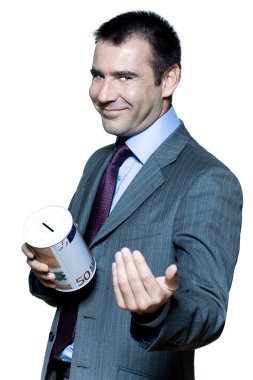 Portrait of businessman man begging for money clipart