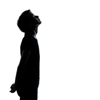 One young teenager boy or girl looking up silhouette clipart