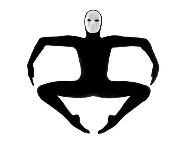 Performer mime with mask jumping exercising clipart