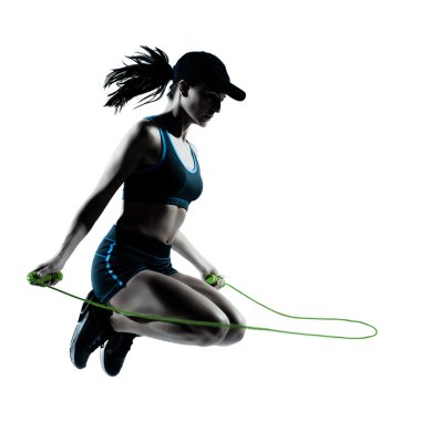 Woman runner jogger jumping rope clipart
