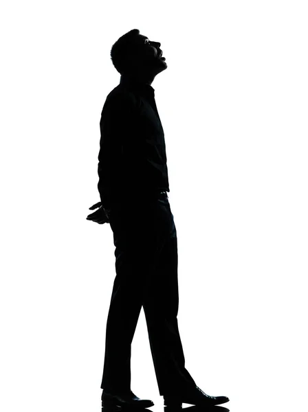 Un homme d'affaires levant la bouche silhouette ouverte — Photo