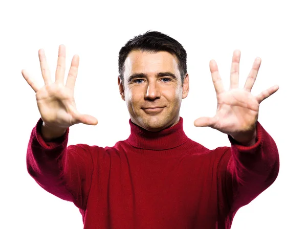Caucasico uomo 10 dieci mostrando dita — Foto Stock