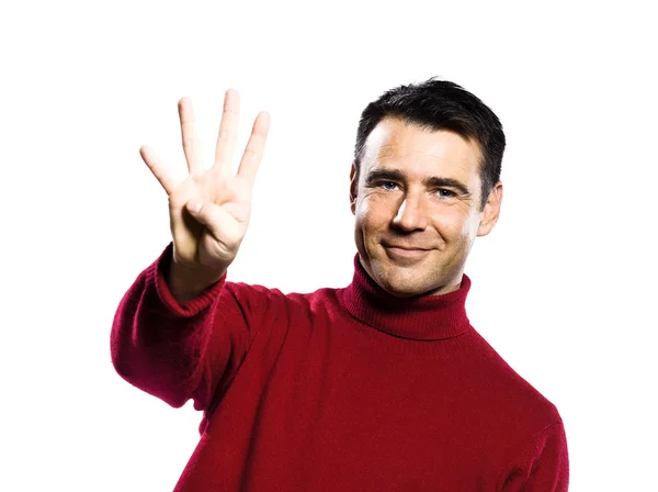 Caucasico uomo 4 quattro mostrando dita — Foto Stock