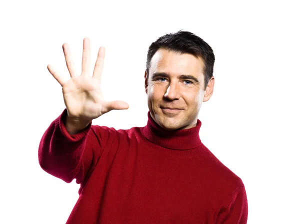 Homem caucasiano 5 cinco mostrando dedos — Fotografia de Stock