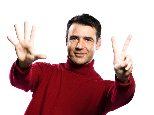 Beyaz adam 7 yedi gösteren parmak — Stok fotoğraf