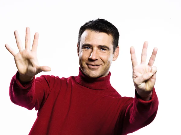 Beyaz adam 8 sekiz gösteren parmak — Stok fotoğraf