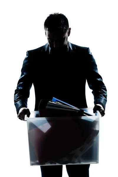 Silhouette Mann Porträt gefeuert tragen schwere Box — Stockfoto