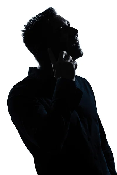 Silhouette uomo ritratto felice telefono — Foto Stock
